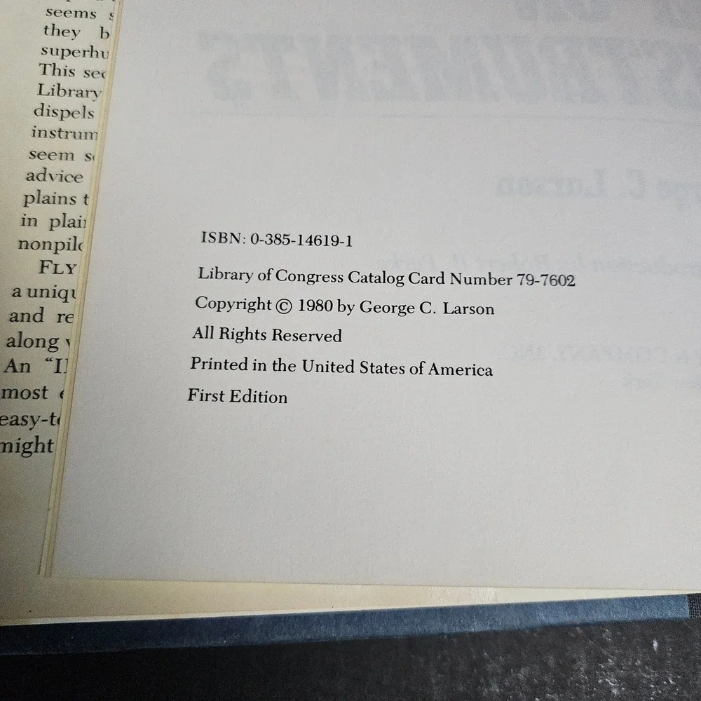 Fly On‎ Instruments George C Larson Pilot's Library HCDJ 1980 Doubleday ROUGH
